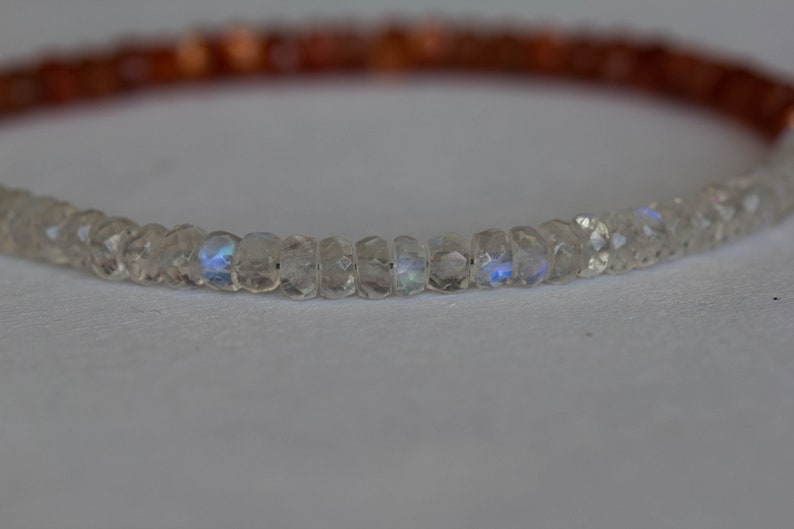 Moonstone & Sunstone Bracelet, Beaded Rainbow Moonstone Jewelry