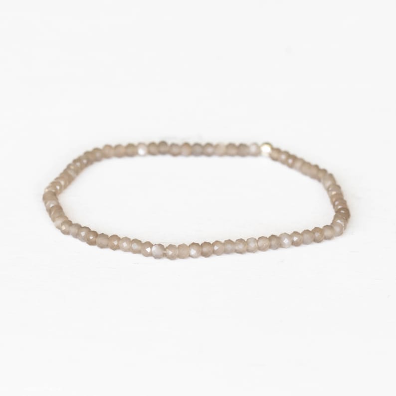 Gray Moonstone Stretch Bracelet, Beaded Delicate Gray Elastic Stacking Bracelet, Faceted Moonstone Jewelry, June Birthstone
