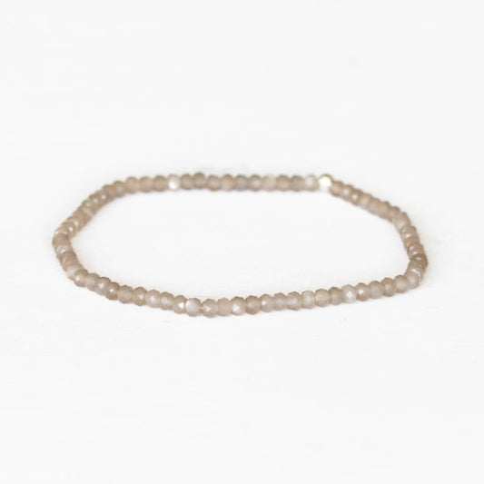 Gray Moonstone Stretch Bracelet, Beaded Delicate Gray Elastic Stacking Bracelet, Faceted Moonstone Jewelry, June Birthstone