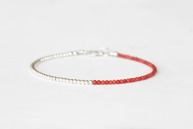 Dainty Italian Coral Bracelet with Sterling Silver, Yellow or Rose Gold Filled, Genuine Untreated Coral