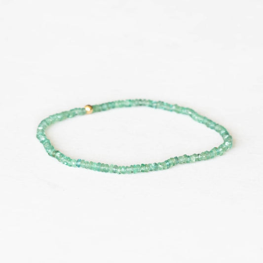 Dainty Zambian Emerald Stretch Bracelet, Faceted Genuine Beaded May Gemstone Jewelry