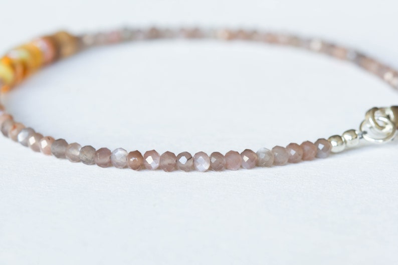 Chocolate Moonstone & Golden Ethiopian Welo Opal Bracelet, Citrine Jewelry, Multi Gemstone Stacking Sterling Silver Rose Gold Fill