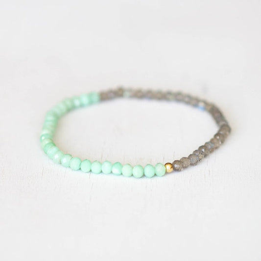 Chrysoprase and Labradorite Stretch Bracelet, Beaded Green Elastic Stacking Jewelry