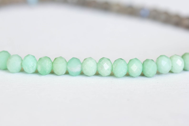 Chrysoprase and Labradorite Stretch Bracelet, Beaded Green Elastic Stacking Jewelry