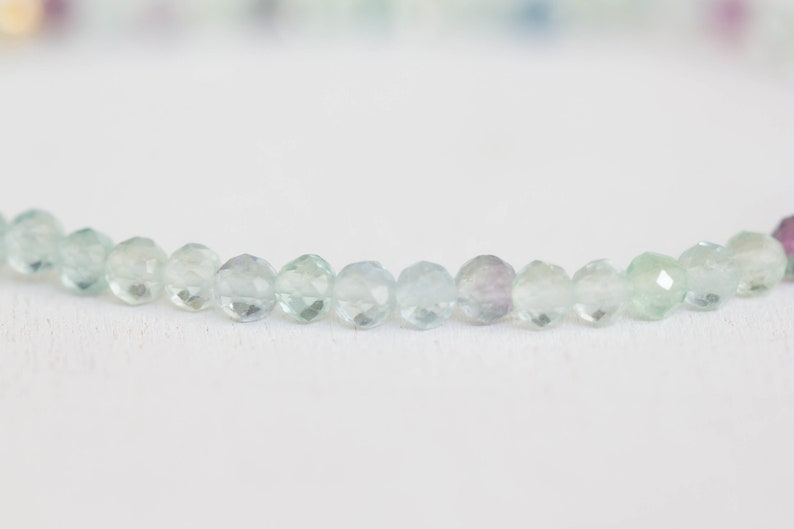 Dainty Fluorite Stretch Bracelet, Beaded Purple Green Gemstone Stacking Jewelry, Tiny Faceted Beads