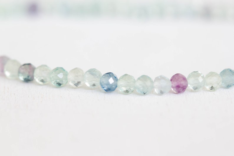 Dainty Fluorite Stretch Bracelet, Beaded Purple Green Gemstone Stacking Jewelry, Tiny Faceted Beads