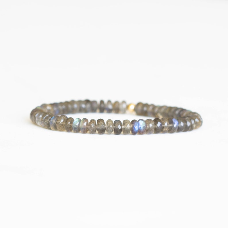 Labradorite Bracelet, Beaded Elastic Stacking Stretch Jewelry, Blue Flash Gemstone