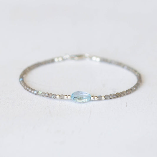 Dainty Labradorite Bracelet with Sky Blue Topaz, Genuine Gemstone Jewelry