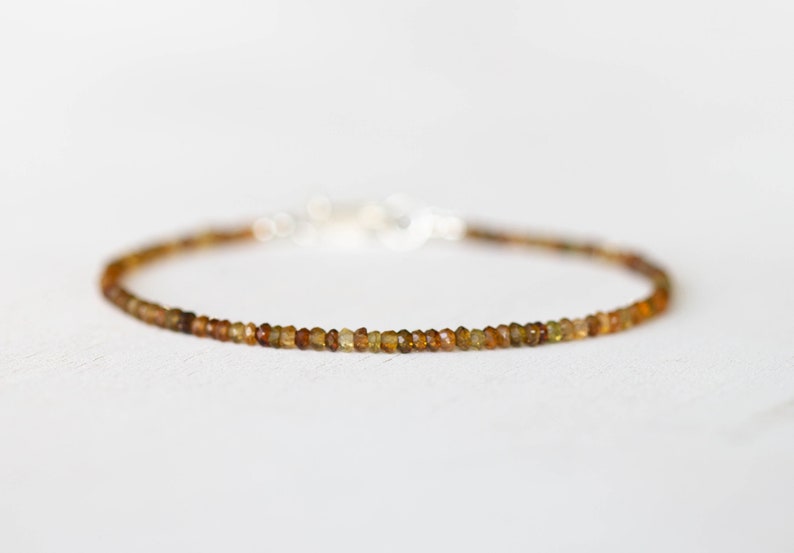 Petro Tourmaline Bracelet, Delicate Brown Gold Gemstone Beaded Bracelet, Petro Tourmaline Jewelry, Sterling Silver Rose Gold Fill