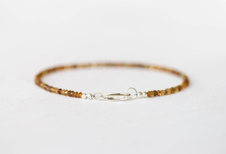 Petro Tourmaline Bracelet, Delicate Brown Gold Gemstone Beaded Bracelet, Petro Tourmaline Jewelry, Sterling Silver Rose Gold Fill