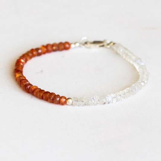 Moonstone & Sunstone Bracelet, Beaded Rainbow Moonstone Jewelry