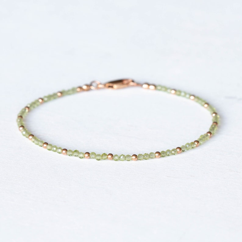 Peridot Bracelet with Rose Gold Fill or Sterling Silver, Ultra Dainty August Birthstone Jewelry