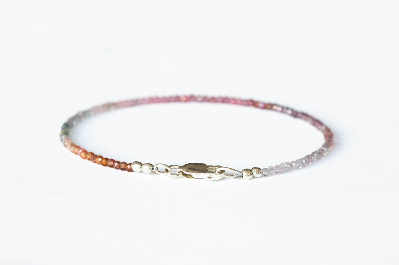 Dainty Spinel Bracelet, Delicate Multi Colored Gemstone Ombre Beaded Stacking Jewelry
