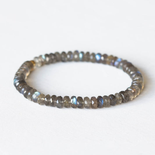 Labradorite Bracelet, Beaded Elastic Stacking Stretch Jewelry, Blue Flash Gemstone