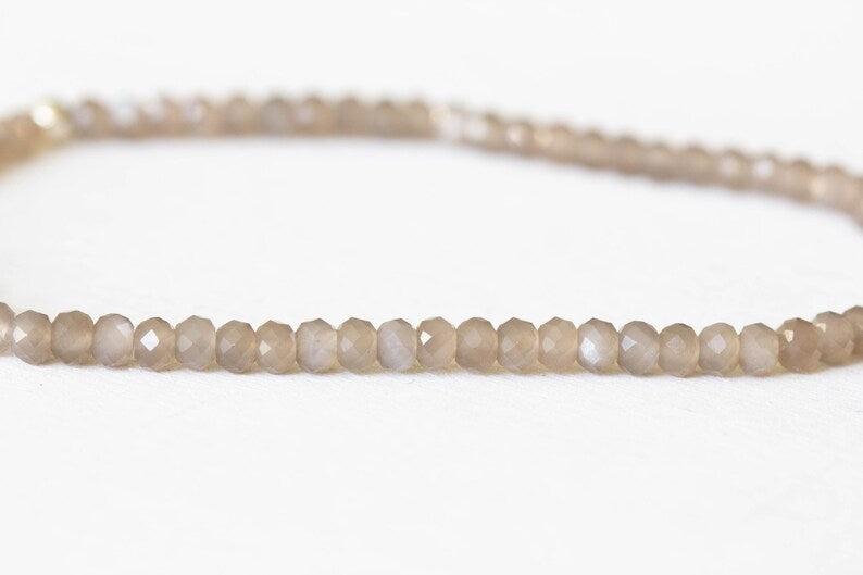 Gray Moonstone Stretch Bracelet, Beaded Delicate Gray Elastic Stacking Bracelet, Faceted Moonstone Jewelry, June Birthstone