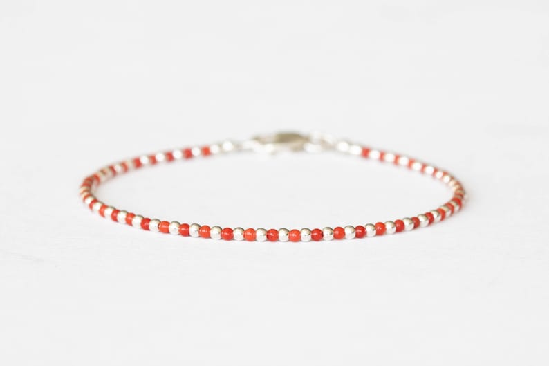 Dainty Italian Coral Bracelet with Sterling Silver, Yellow or Rose Gold Filled, Genuine Untreated Coral