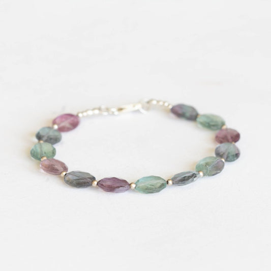 Fluorite Oval Beaded Bracelet with Rose Gold Filled or Sterling Silver