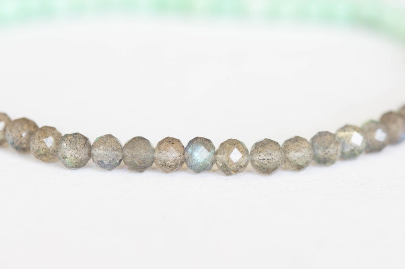 Chrysoprase and Labradorite Stretch Bracelet, Beaded Green Elastic Stacking Jewelry