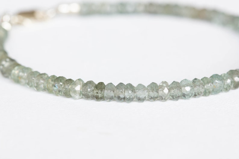 Beaded Moss Aquamarine Bracelet, Green Beaded Gemstone Jewelry