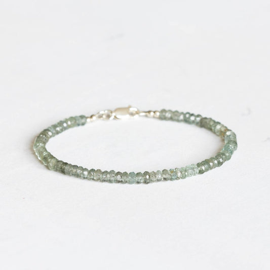 Beaded Moss Aquamarine Bracelet, Green Beaded Gemstone Jewelry