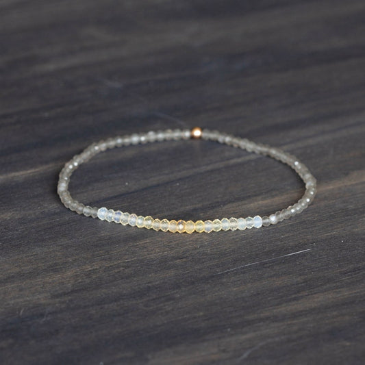 Grey Moonstone with Pastel Opal Stretch Bracelet, Dainty Beaded Gemstone Jewelry