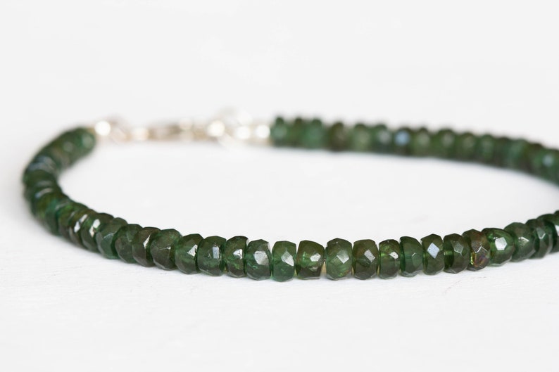 Chrome Green Apatite Beaded Bracelet, Genuine Green Gemstone Jewelry