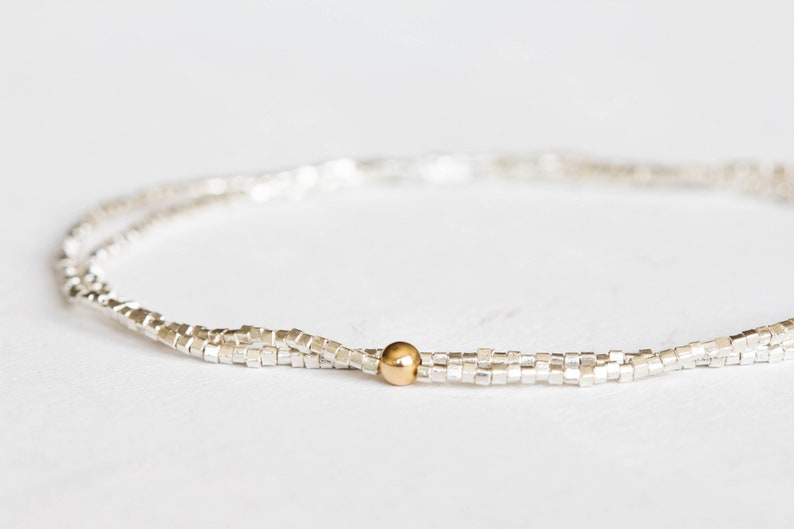 Tiny Fine Silver Stretch Wrap Bracelet, Dainty Karen Hill Tribe Silver Cube Jewelry