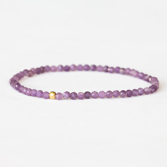 Lepidolite Stretch Bracelet, Dainty Beaded Purple Gemstone Jewelry