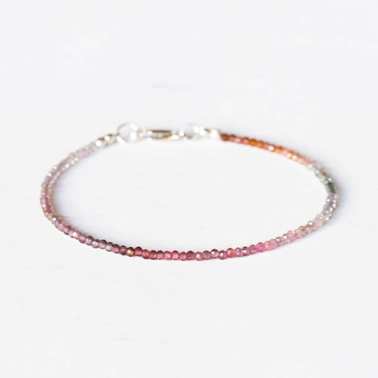 Dainty Spinel Bracelet, Delicate Multi Colored Gemstone Ombre Beaded Stacking Jewelry