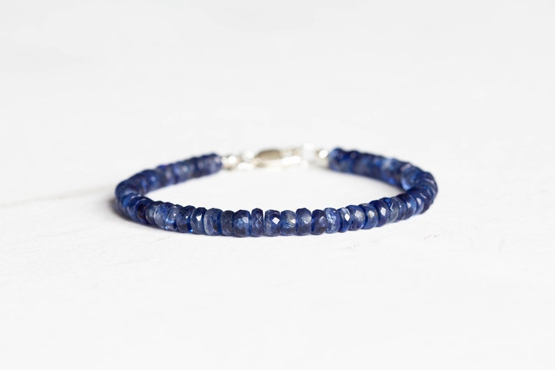Blue Kyanite Bracelet, Genuine Gemstone Jewelry with Rose Gold Fill or Sterling Silver