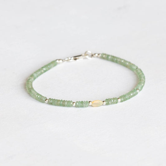 Prehnite Bracelet with Welo Opal, Dainty Beaded Green Gemstone Stacking Jewelry