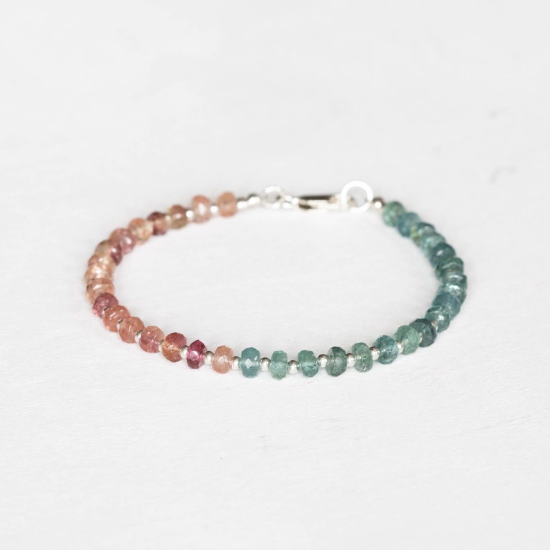 Pink & Blue Tourmaline Bracelet, Beaded Indicolite and Peach Gemstone Jewelry
