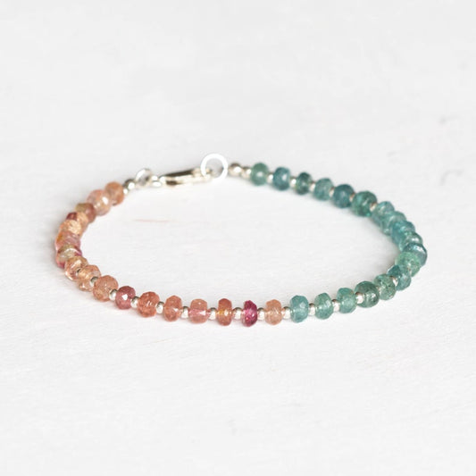 Pink & Blue Tourmaline Bracelet, Beaded Indicolite and Peach Gemstone Jewelry