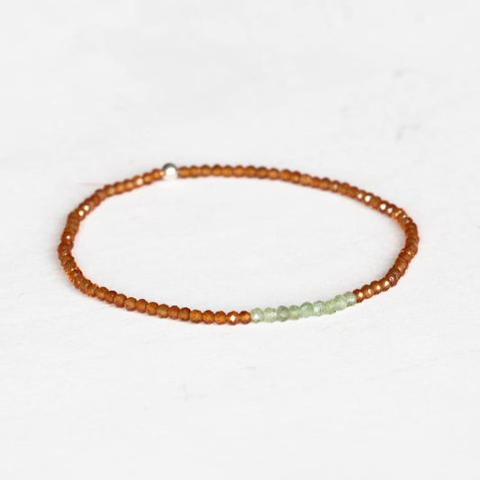Dainty Hessonite Garnet Stretch Bracelet with Green Kyanite, Multi Gemstone Elastic Jewelry