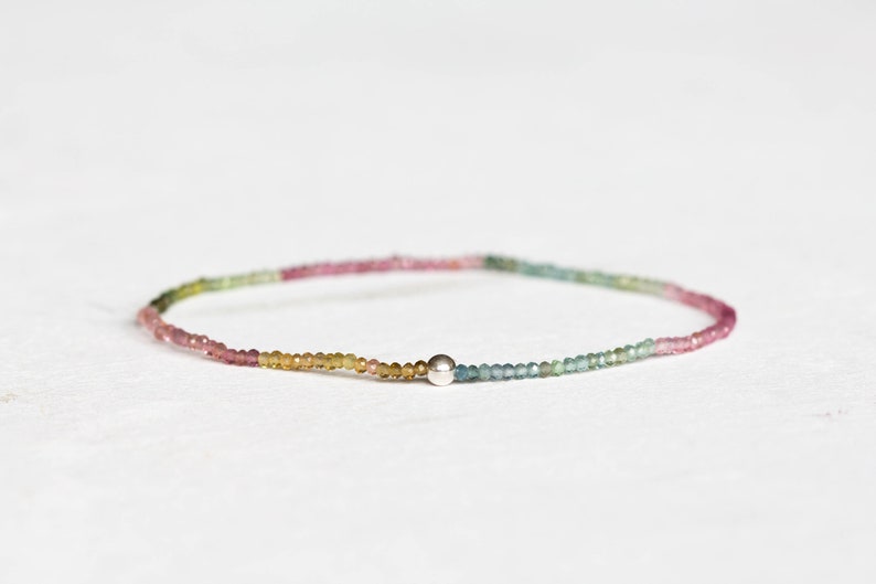 Ultra Dainty Tourmaline Stretch Bracelet, Delicate Beaded Shaded Watermelon Petro Colors