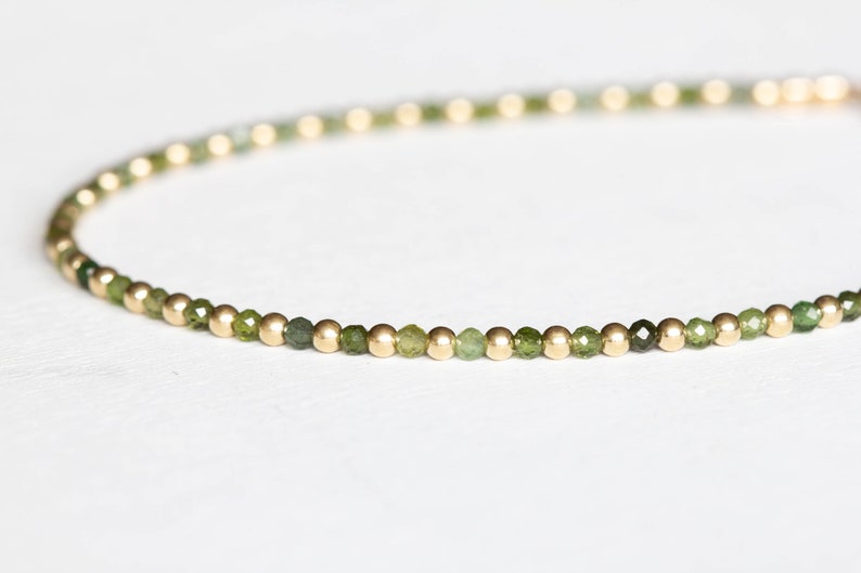 Green Tourmaline Bracelet with Rose Gold Fill or Sterling Silver, Ultra Dainty Beaded October Birthstone Jewelry