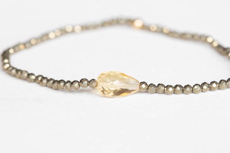 Dainty Pyrite Stretch Bracelet with Citrine, Delicate Beaded Multi Gemstone Jewelry