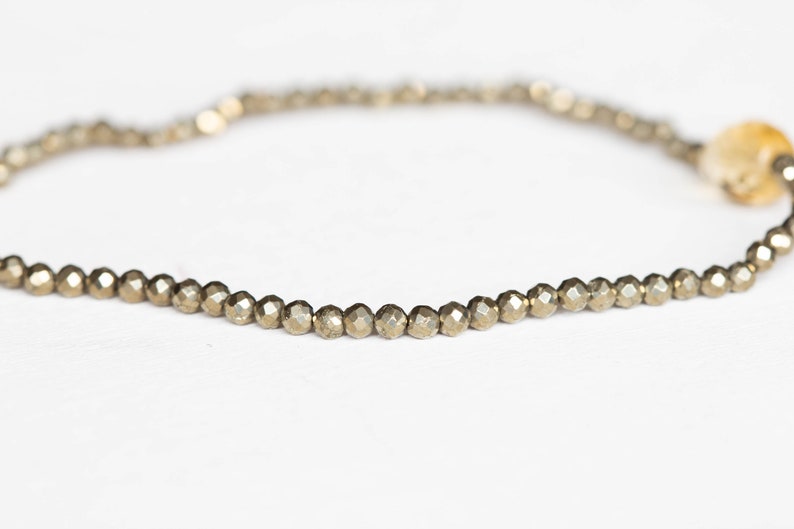Dainty Pyrite Stretch Bracelet with Citrine, Delicate Beaded Multi Gemstone Jewelry