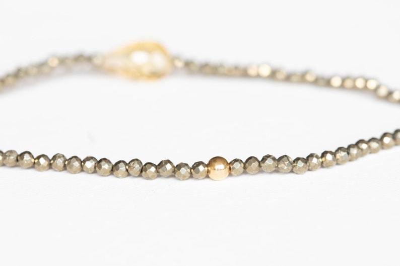 Dainty Pyrite Stretch Bracelet with Citrine, Delicate Beaded Multi Gemstone Jewelry