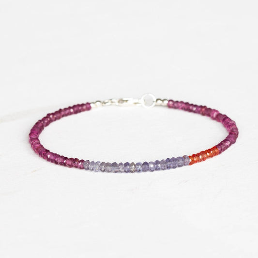 Iolite, Orange Sapphire & Garnet Bracelet, Beaded Multi Gemstone Stacking Jewelry