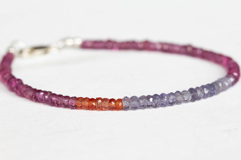 Iolite, Orange Sapphire & Garnet Bracelet, Beaded Multi Gemstone Stacking Jewelry
