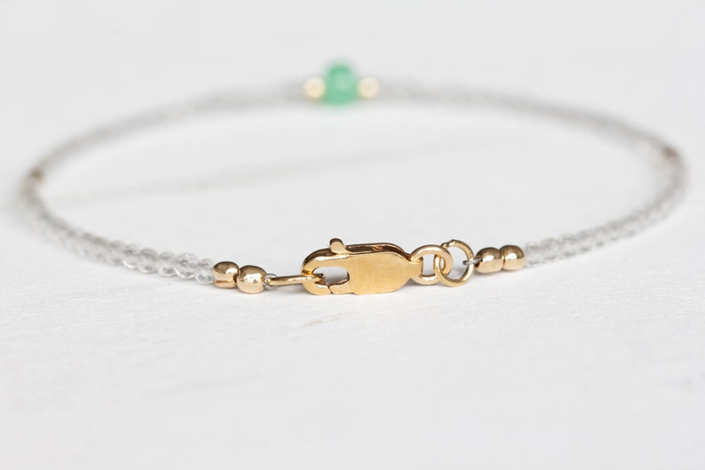 Dainty Clear Quartz Bracelet with Chrysoprase, Beaded Genuine Gemstone Jewelry