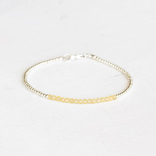 Yellow Calcite Bracelet with Rose Gold Fill or Sterling Silver, Dainty Beaded Genuine Yellow Gemstone Jewelry