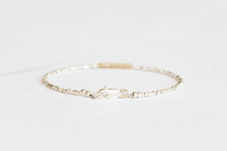 Dainty Fine Silver Bracelet with Imperial Topaz, Skinny Karen Hill Tribe Silver Stacking Bracelet