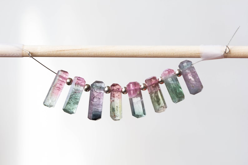 Bicolor Tourmaline Crystal Necklace on Sterling Silver, Oxidized Silver or Rose Gold Filled Chain, Raw Watermelon Tourmaline Jewelry
