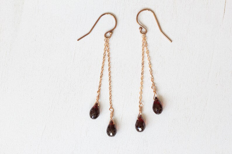 Garnet Drop Dangle Earrings, Red Gemstone Jewelry, Delicate Sterling Silver or Rose Gold Filled Earrings, January Birthstone