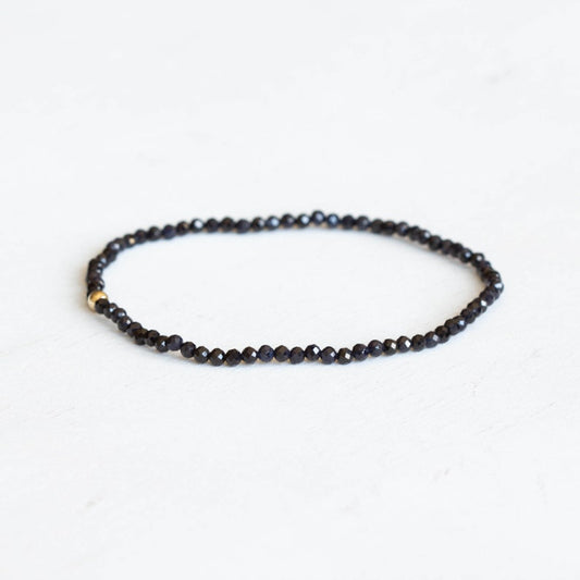 Dainty Dark Blue Sapphire Stretch Bracelet, Faceted Tiny Beaded Gemstone Jewelry, September Birthstone