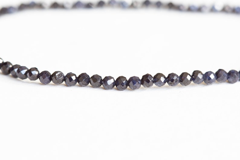 Dainty Dark Blue Sapphire Stretch Bracelet, Faceted Tiny Beaded Gemstone Jewelry, September Birthstone