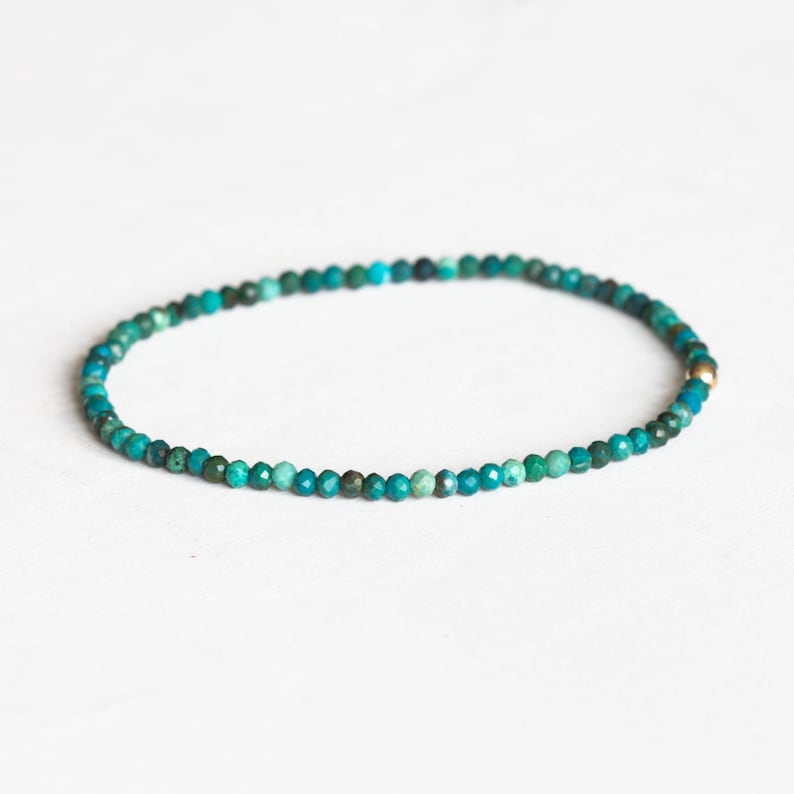 Chrysocolla Stretch Bracelet, Beaded Delicate Elastic Jewelry, Blue Green Gemstones