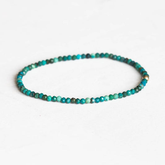 Chrysocolla Stretch Bracelet, Beaded Delicate Elastic Jewelry, Blue Green Gemstones
